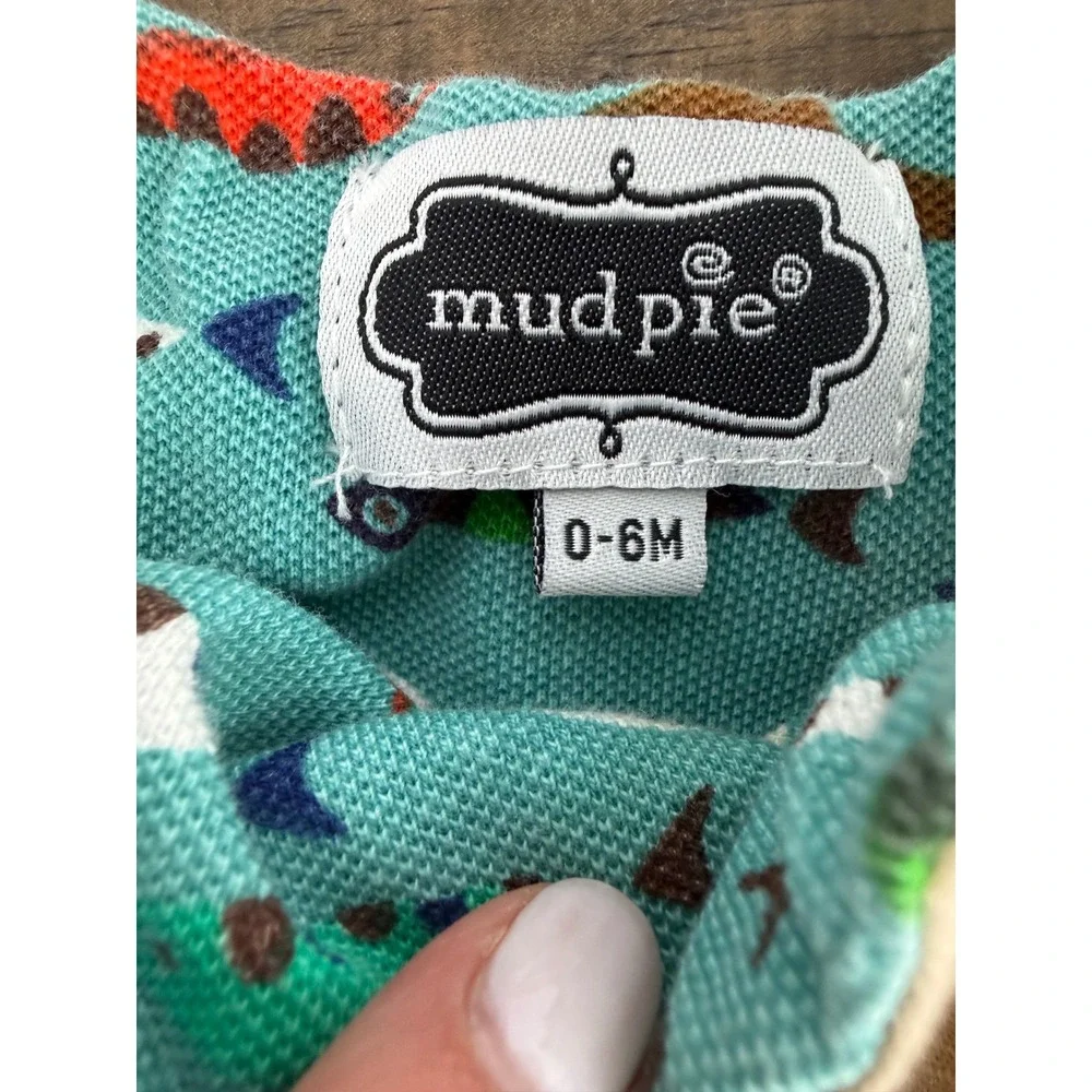 Mud Pie Baby 0-6M Fish Applique Romper Linen Look Coastal Nautical One Piece